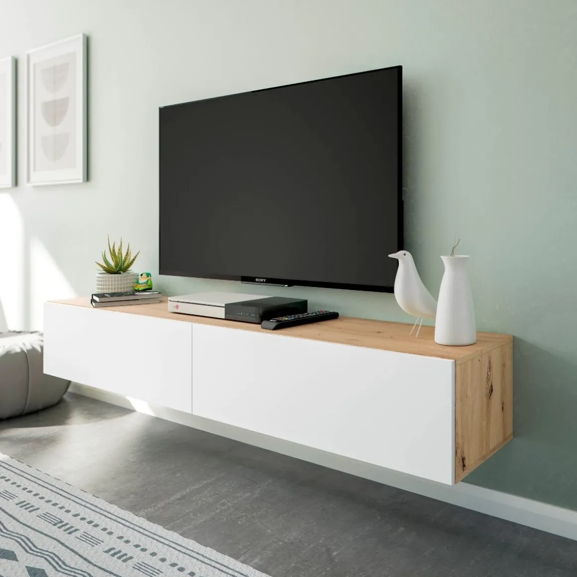 Mueble de TV Kaway dos puertas abatibles blanco/natural 28x180x34,5 cm