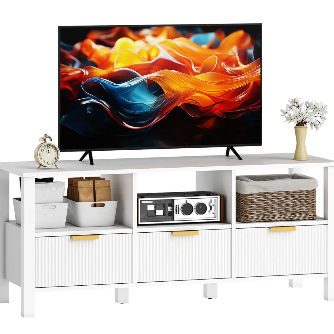 Mueble de TV Kibha Homcom 3 cajones y 3 compartimentos blanco 50x120x39,5 cm