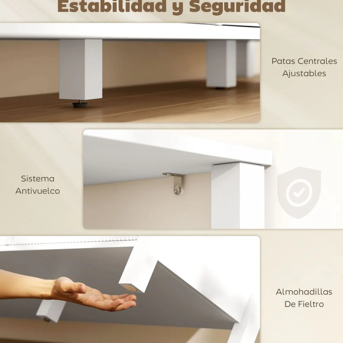 Mueble de TV Kibha Homcom 3 cajones y 3 compartimentos blanco 50x120x39,5 cm