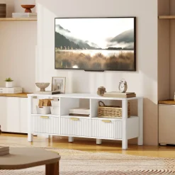 Mueble de TV Kibha Homcom 3 cajones y 3 compartimentos blanco 50x120x39,5 cm