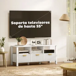 Mueble de TV Kibha Homcom 3 cajones y 3 compartimentos blanco 50x120x39,5 cm