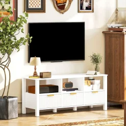 Mueble de TV Kibha Homcom 3 cajones y 3 compartimentos blanco 50x120x39,5 cm