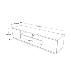 Mueble de TV Kora 3 puertas abatibles y compartimento blanco 44,6x180x44,5 cm