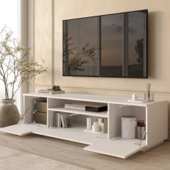 Mueble de TV Kora 3 puertas abatibles y compartimento blanco 44,6x180x44,5 cm