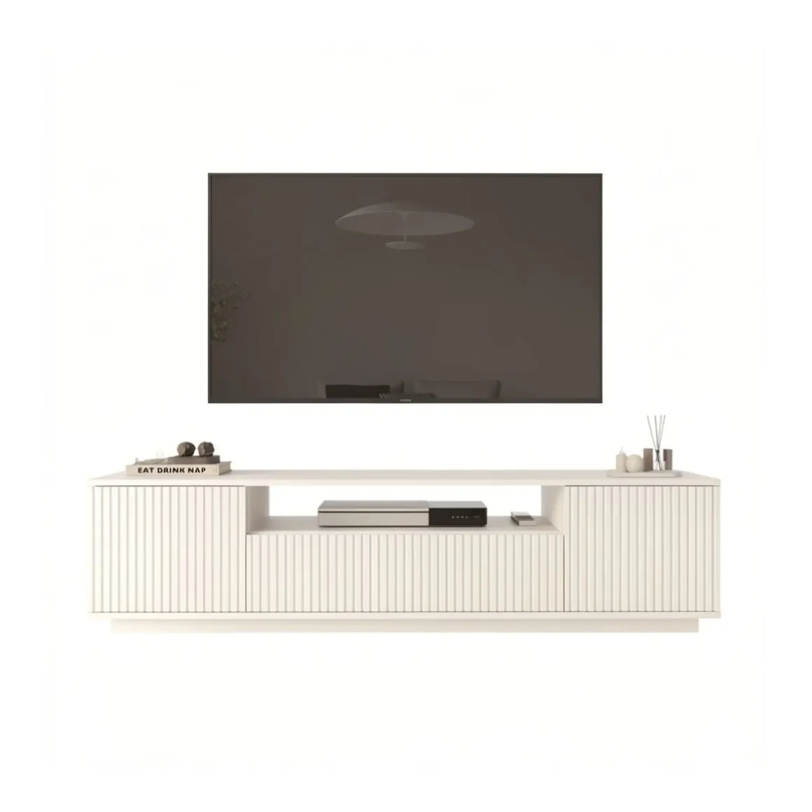 Mueble de TV Kora 3 puertas abatibles y compartimento blanco 44,6x180x44,5 cm