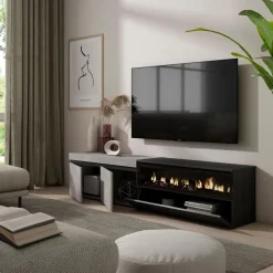 Mueble de TV Kroma 3 puertas con chimenea derecha 45x203x34,6 cm