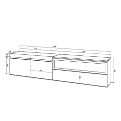 Mueble de TV Kroma 3 puertas con chimenea derecha 45x203x34,6 cm