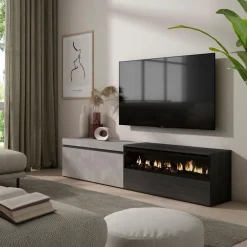 Mueble de TV Kroma 3 puertas con chimenea derecha 45x203x34,6 cm
