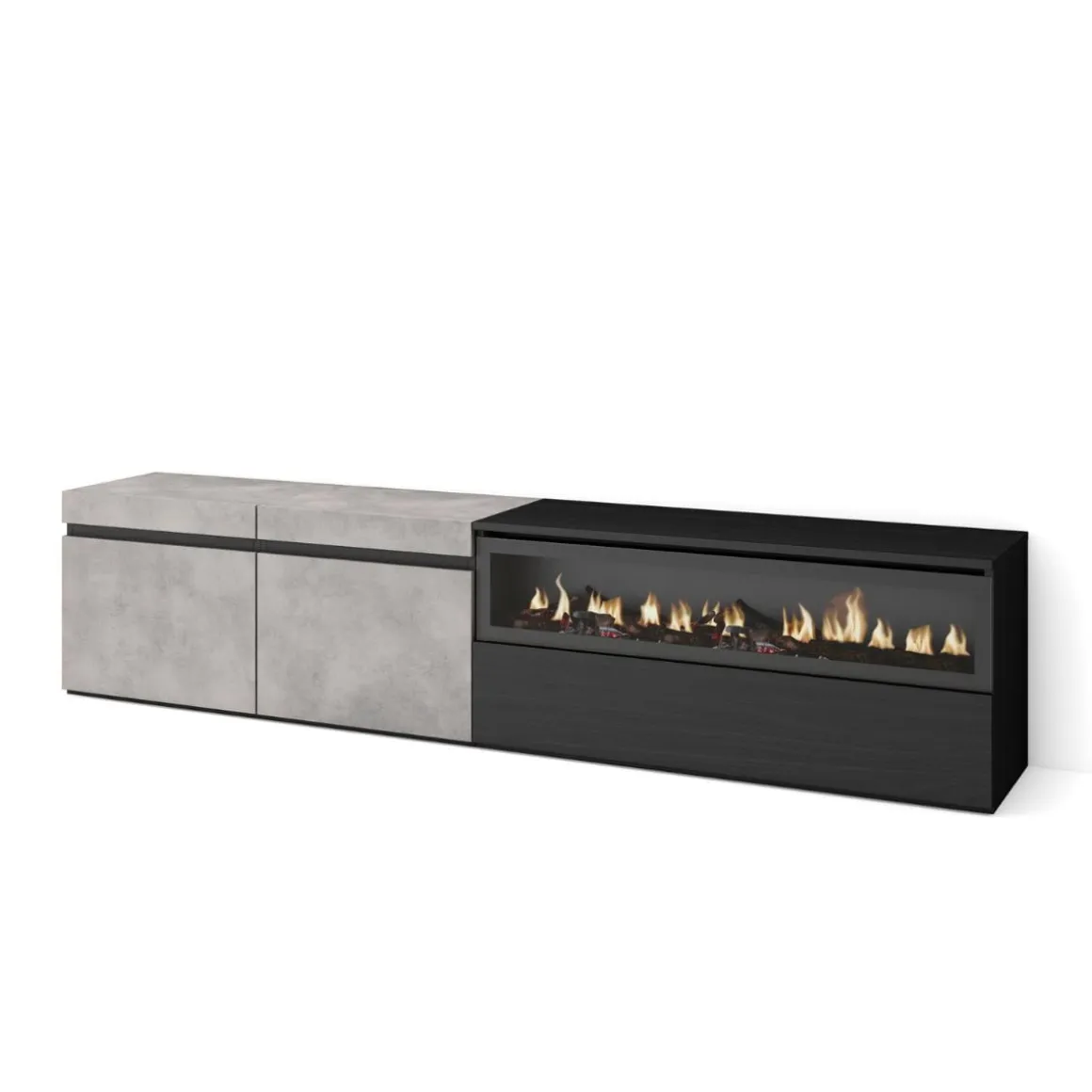 Mueble de TV Kroma 3 puertas con chimenea derecha 45x203x34,6 cm