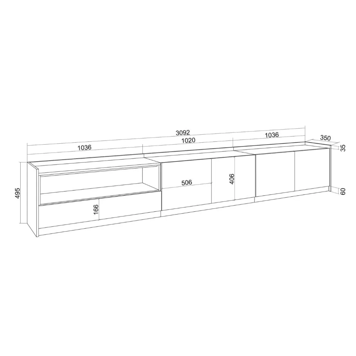 Mueble de TV Kroma 5 puertas con estante a la izquierda 50x310x37 cm
