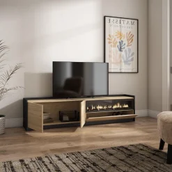 Mueble de TV Kroma 3 puertas con chimenea a la derecha 49,5x207,2x35 cm