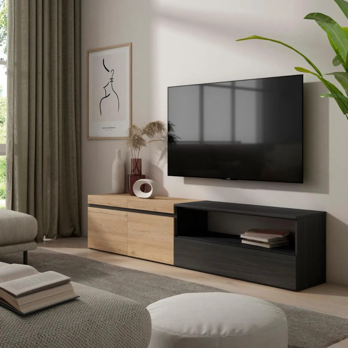 Mueble de TV Kroma 3 puertas con estante derecha 45x203x34,6 cm