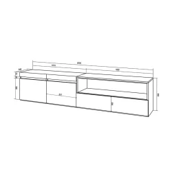 Mueble de TV Kroma 3 puertas con estante derecha 45x203x34,6 cm
