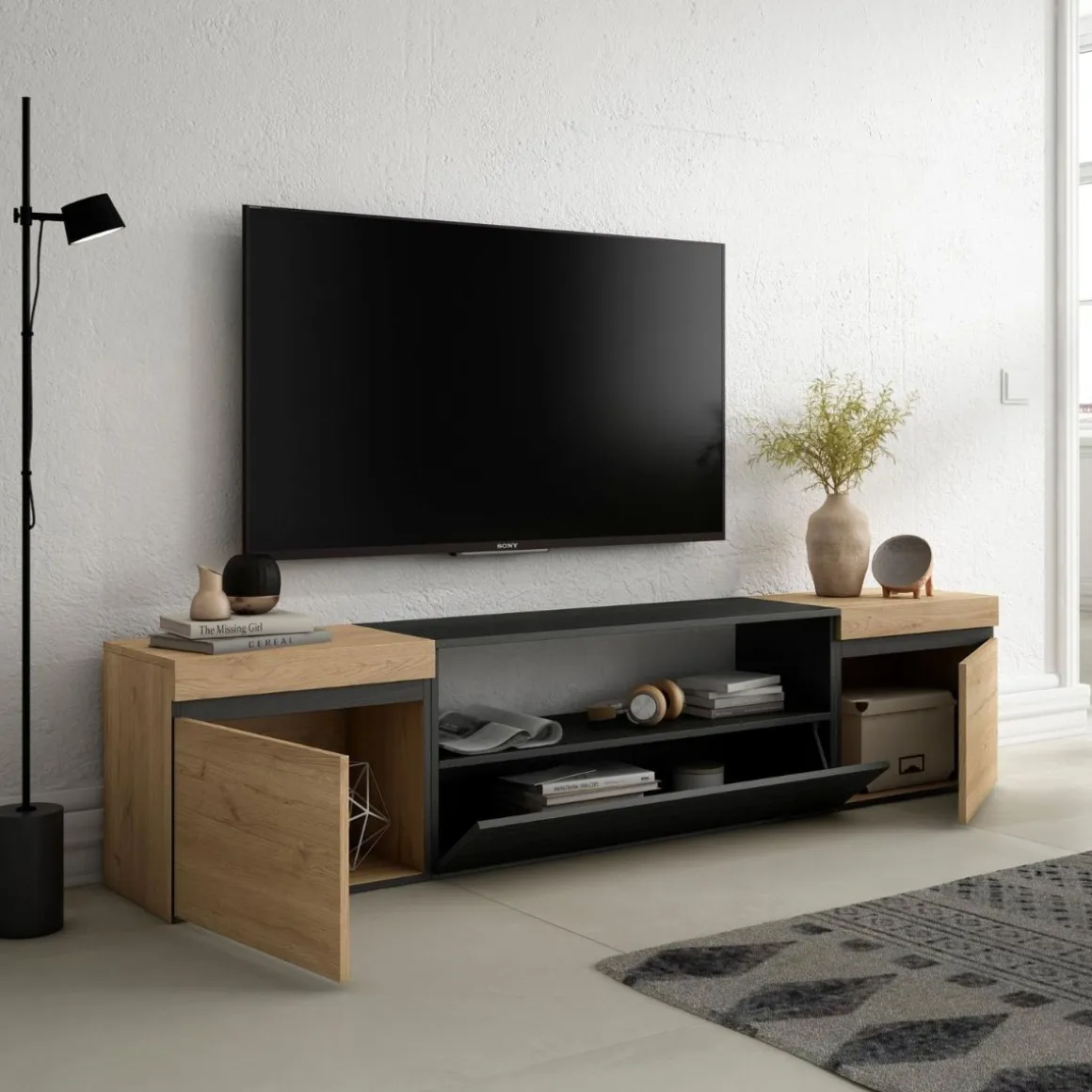 Mueble de TV Kroma 3 puertas con estante centro 45x203x34,6 cm