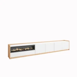 Mueble de TV Kroma 4 puertas con chimenea izquierda blanco 49,5x309,2x35 cm