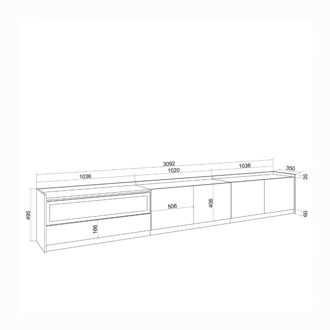 Mueble de TV Kroma 4 puertas con chimenea izquierda blanco 49,5x309,2x35 cm