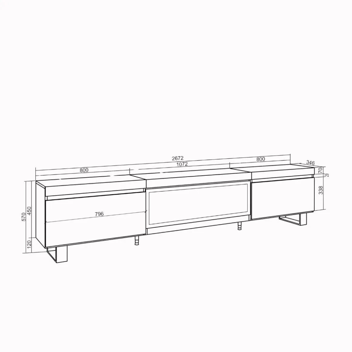 Mueble de TV Kroma 2 puertas abatibles con chimenea central natural 57x267,2x34,6 cm