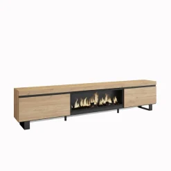 Mueble de TV Kroma 2 puertas abatibles con chimenea central natural 57x267,2x34,6 cm