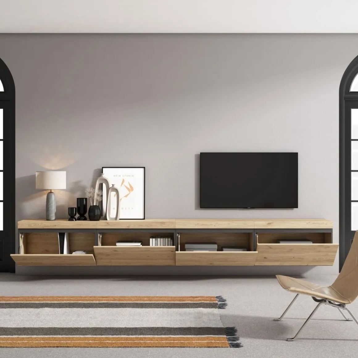 Mueble de TV Kroma 4 puertas abatible natural 45x320x34,6 cm