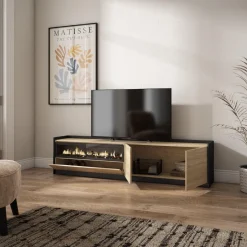Mueble de TV Kroma 3 puertas con chimenea a la izquierda 49,5x207,2x35 cm