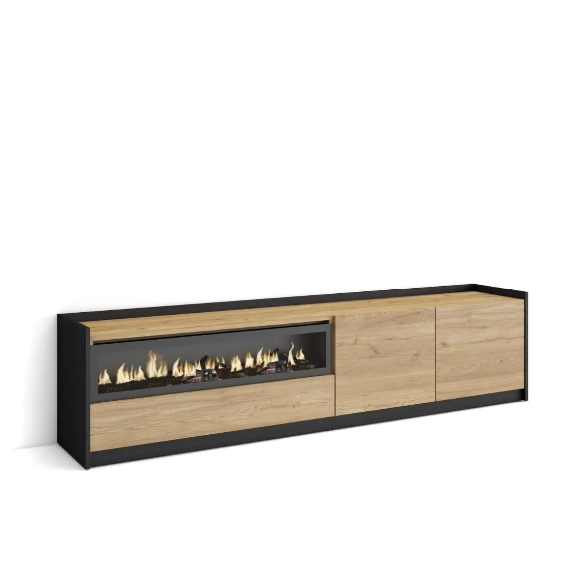 Mueble de TV Kroma 3 puertas con chimenea a la izquierda 49,5x207,2x35 cm