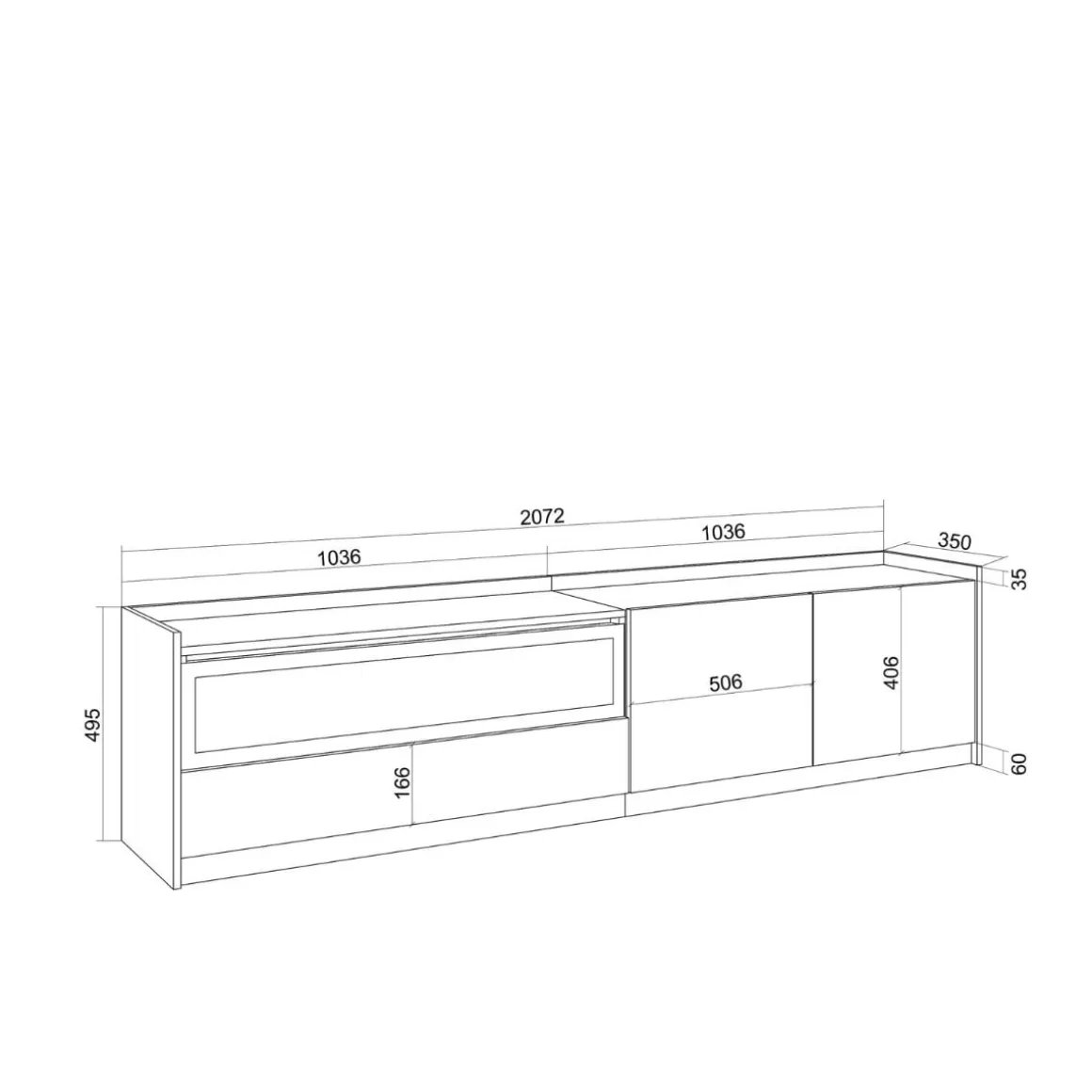 Mueble de TV Kroma 3 puertas con chimenea a la izquierda 49,5x207,2x35 cm