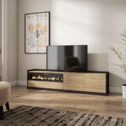 Mueble de TV Kroma 3 puertas con chimenea a la izquierda 49,5x207,2x35 cm