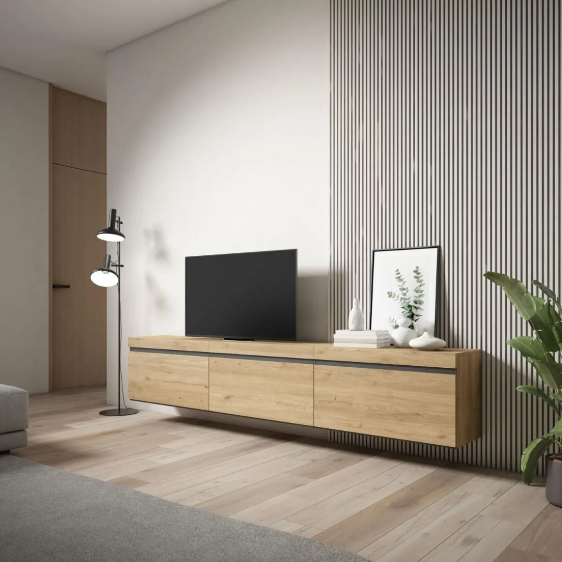 Mueble de TV Kroma 3 puertas abatibles diseño flotante 45x240x34,6 cm