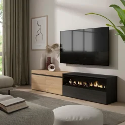 Mueble de TV Kroma 3 puertas con chimenea derecha 45x203x34,6 cm