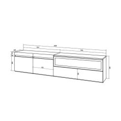 Mueble de TV Kroma 3 puertas con chimenea derecha 45x203x34,6 cm