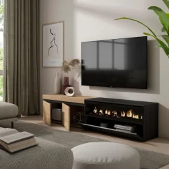 Mueble de TV Kroma 3 puertas con chimenea derecha 45x203x34,6 cm