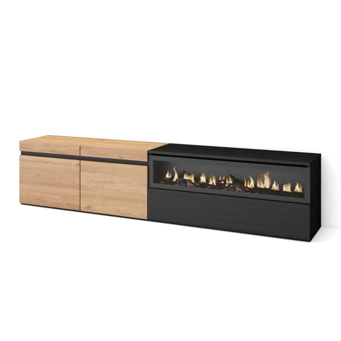 Mueble de TV Kroma 3 puertas con chimenea derecha 45x203x34,6 cm