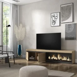 Mueble de TV Kroma armario doble con chimenea derecha 45x208,2x34,6 cm
