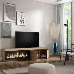 Mueble de TV Kroma armario doble con chimenea izquierda 45x208,2x34,6 cm