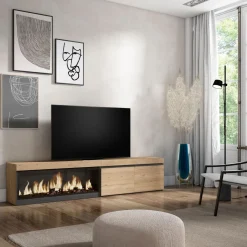 Mueble de TV Kroma armario doble con chimenea izquierda 45x208,2x34,6 cm