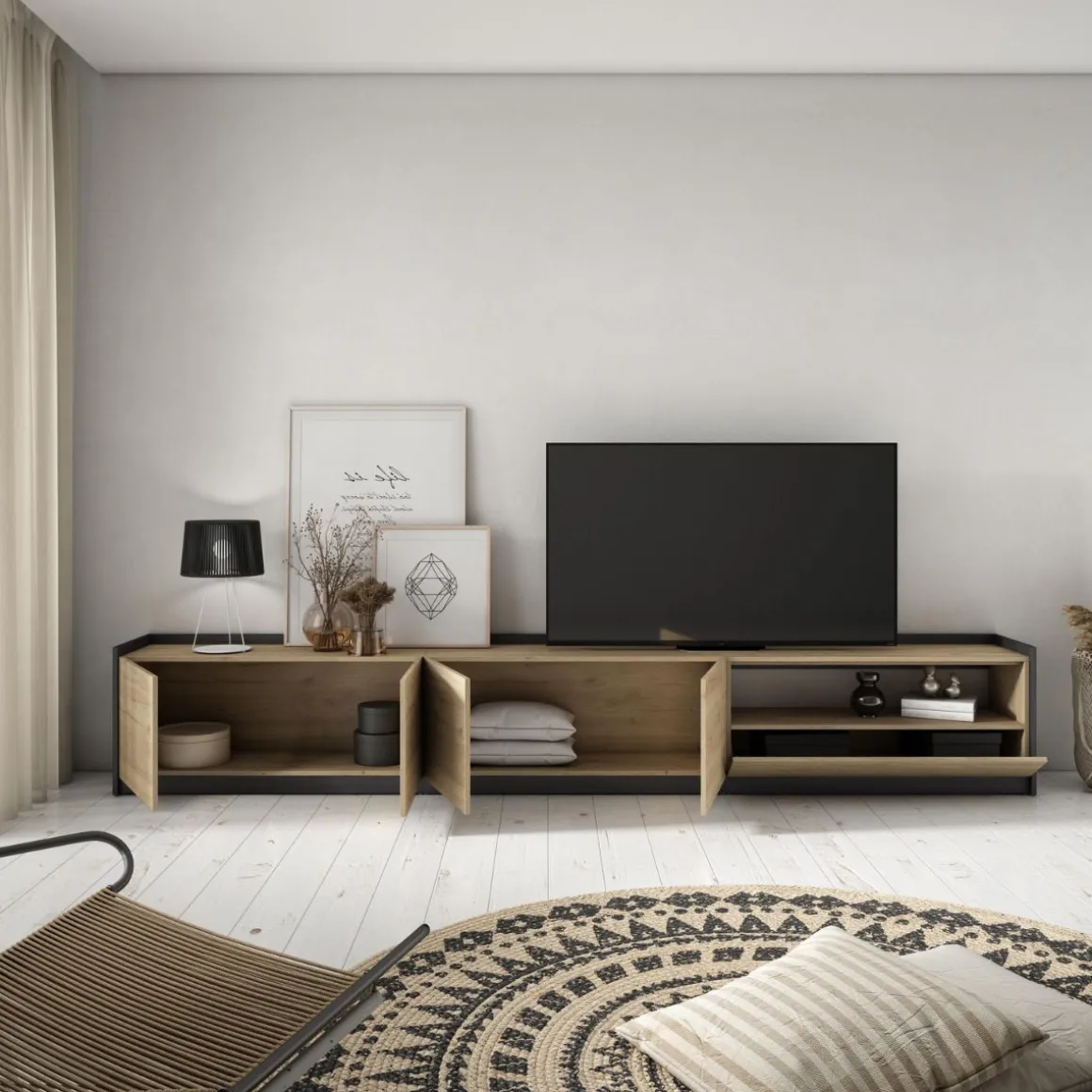 Mueble de TV Kroma Basik Line 5 puertas con estante derecha 49,5x309,2x35 cm
