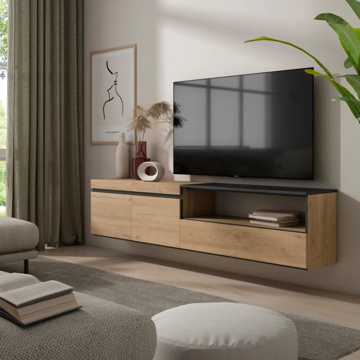 Mueble de TV Kroma Basik Line 5 puertas con estante centro 49,5x309,2x35 cm