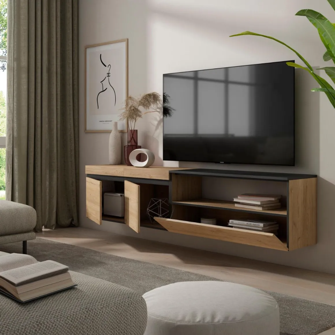 Mueble de TV Kroma Basik Line 5 puertas con estante centro 49,5x309,2x35 cm