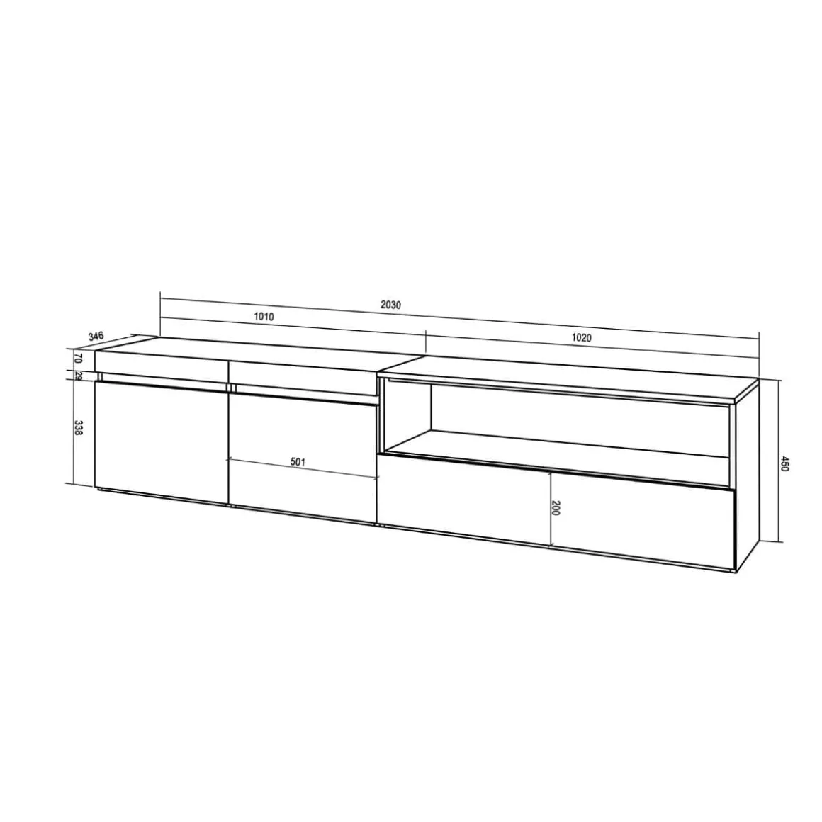 Mueble de TV Kroma Basik Line 5 puertas con estante centro 49,5x309,2x35 cm