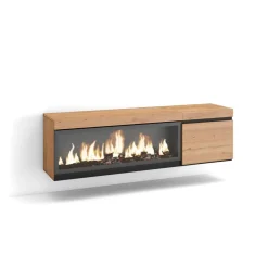 Mueble de TV Kroma con chimenea izquierda diseño flotante natural/negro 45x158x35 cm
