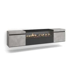 Mueble de TV Kroma con chimenea al centro diseño flotante 45x203x34,6 cm