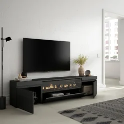 Mueble de TV Kroma con chimenea al centro 45x203x34,6 cm