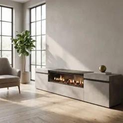 Mueble de TV Kroma con chimenea al centro 45x203x34,6 cm