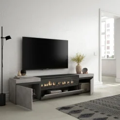 Mueble de TV Kroma con chimenea al centro 45x203x34,6 cm