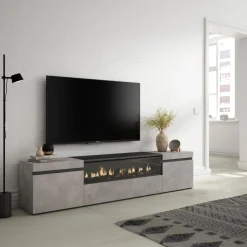 Mueble de TV Kroma con chimenea al centro 45x203x34,6 cm