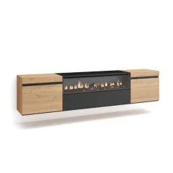 Mueble de TV Kroma con chimenea al centro diseño flotante 45x203x34,6 cm