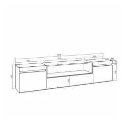 Mueble de TV Kroma con chimenea al centro diseño flotante 45x203x34,6 cm