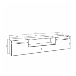 Mueble de TV Kroma con chimenea y 2 puertas laterales 45x203x34,6 cm