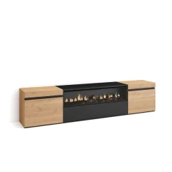 Mueble de TV Kroma con chimenea y 2 puertas laterales 45x203x34,6 cm
