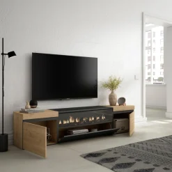 Mueble de TV Kroma con chimenea y 2 puertas laterales 45x203x34,6 cm